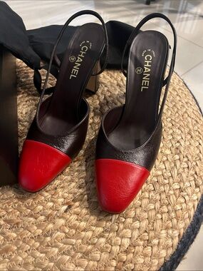 Chanel 26S Dark Brown/Red Slingback Size 42